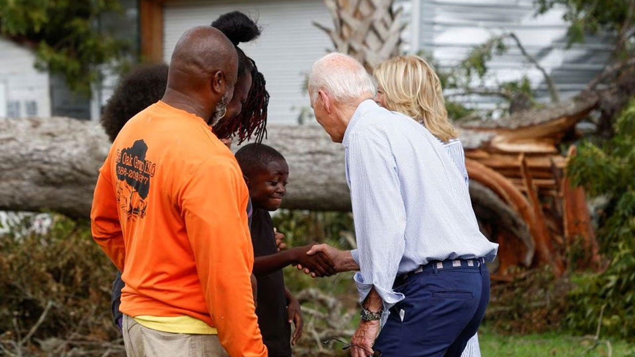 With DeSantis absent, Biden surveys storm damage in Florida – FBC News