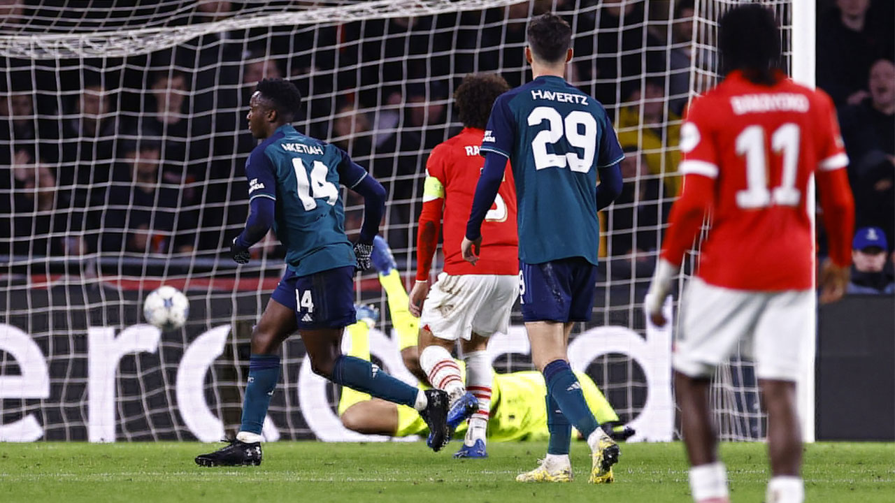 PSV vs Arsenal - Champions League: Score, team news and updates as Yorbe  Vertessen equalises after Eddie Nketiah's great first-half finish in  entertaining match with Dutch league leaders causing Gunners lots of