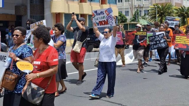 An "Our rights, our future now" placard at Fiji's Human Rights Day rally.